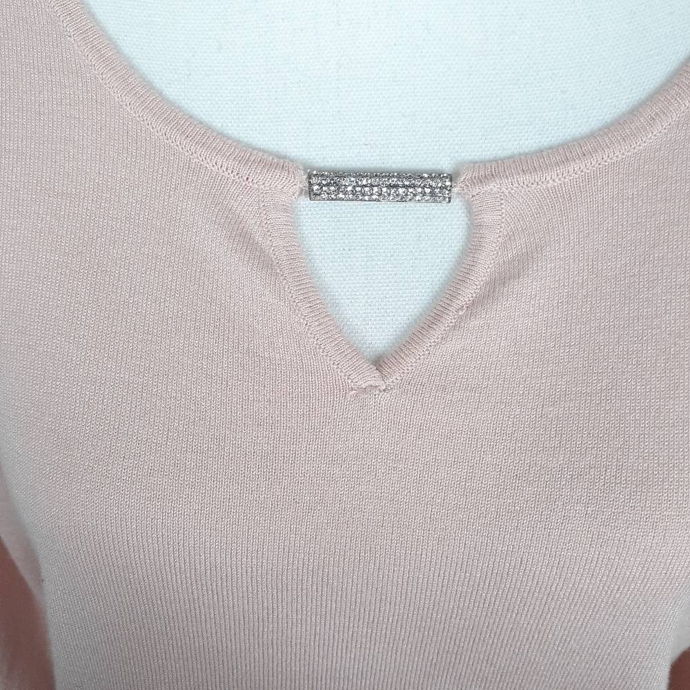 JM Collection Sweater M Peach Faux Gems 369 - Picture 3 of 7